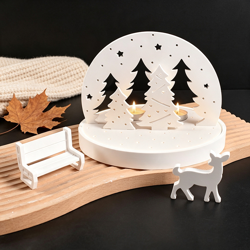 Candle Making Business - クリスマスエルクティーライトキャンドルホルダーシリコンモールド、3Dレジンプラスタートレイモールドキット、DIY冬景色ランプベースクラフトツールセット