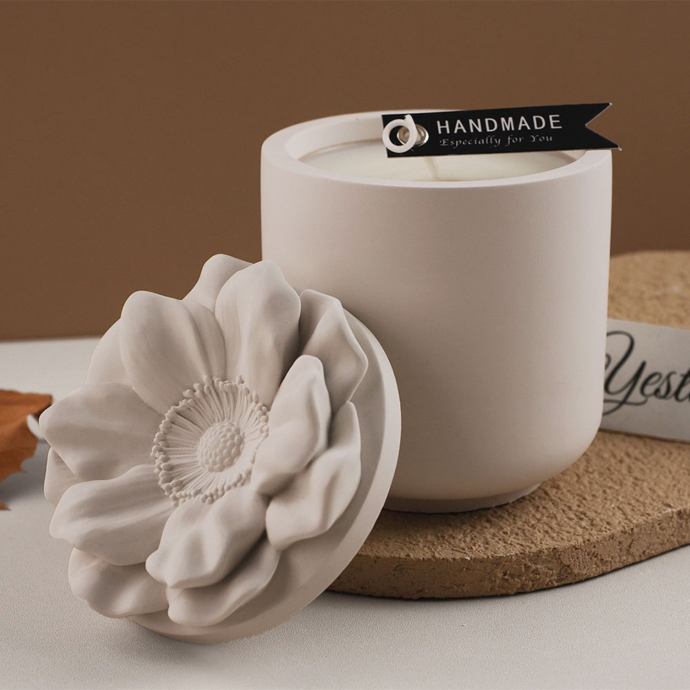 Candle Making Jars - ひまわり収納ボックスシリコンモールドDIY蓋付きキャンドルジャークラフト作り石膏コンクリート樹脂ジャー鋳型ホームデコレーション