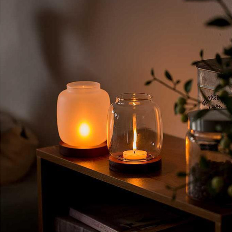 Candle Making Glass - ガラスカバー付きヴィンテージ木製キャンドルホルダー、ホテルバーパーティー用レトロアロマセラピーランタン、家の装飾燭台