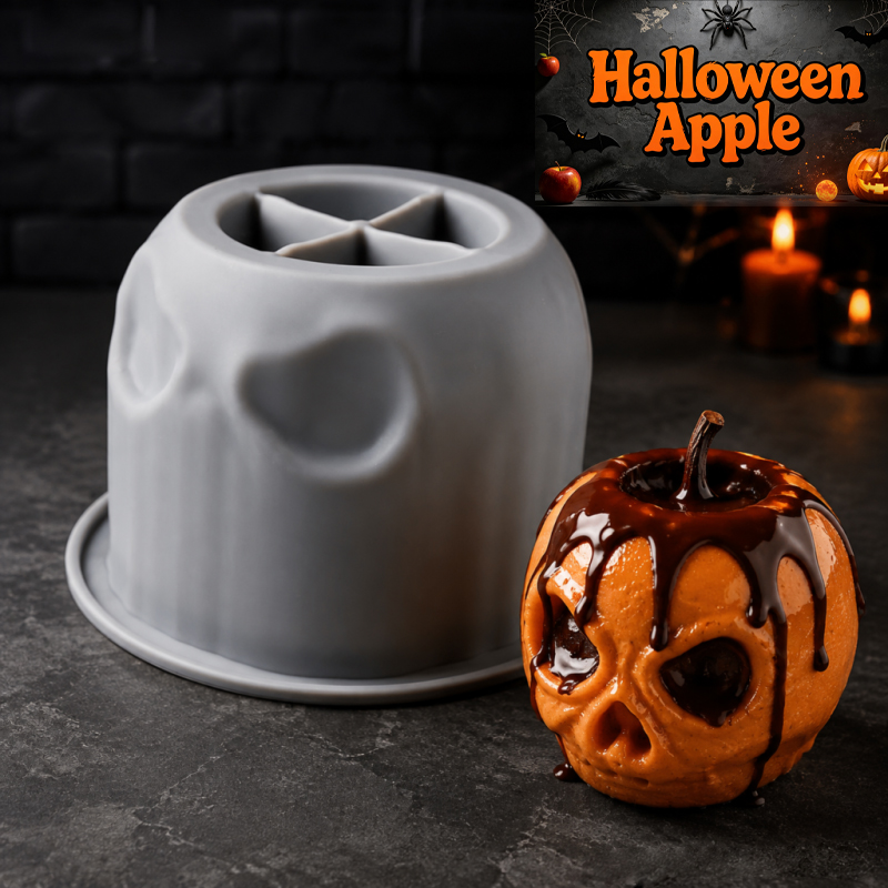 Candle Making Easy - ハロウィンスカルアップルシリコンモールド、クリエイティブなデザイン、食品グレードのシリコン製、くっつきにくく型抜きが簡単で、様々な焼き菓子、ムース、手作り石鹸、アロマセラピー製品、キャンドルなどの作成に使用できます。 ハロウィンのベーキング、ホリデーのベーキング、初心者向けのDIYに適しています。