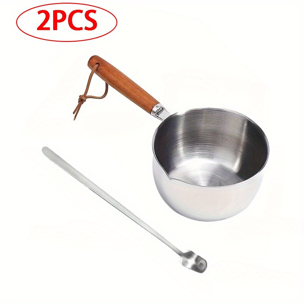 Candle Making Jug - 2個セット 木製ハンドル付きワックス溶解ポットと攪拌スプーン 厚手二重鍋 キャンドル製作クラフトモールドツール ホームデコレーション