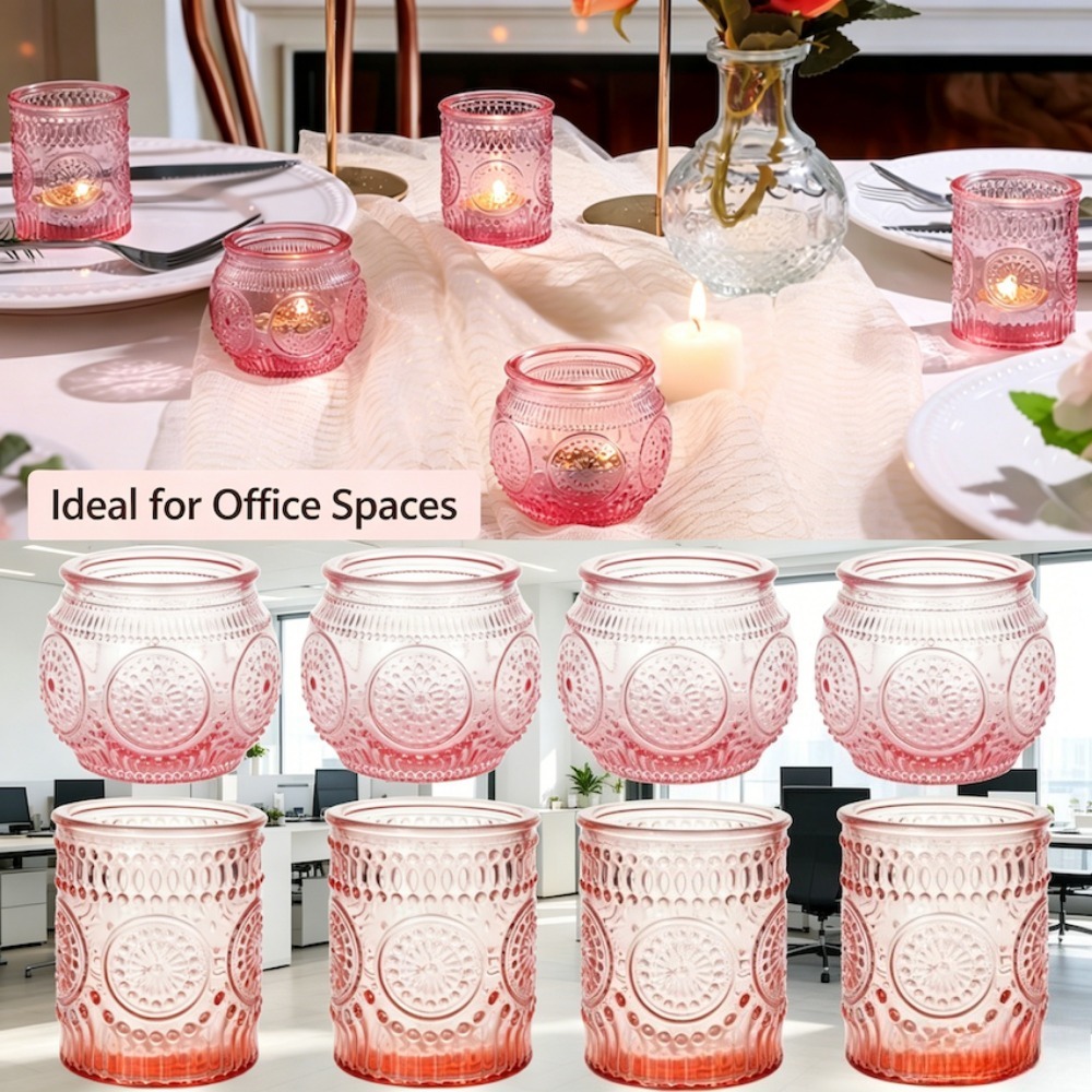 Candle Making Glass - ヴィンテージエンボス加工ガラスティーライトキャンドルホルダー円筒形奉納カップロマンチックなテーブルセンターピース結婚式の家の装飾に