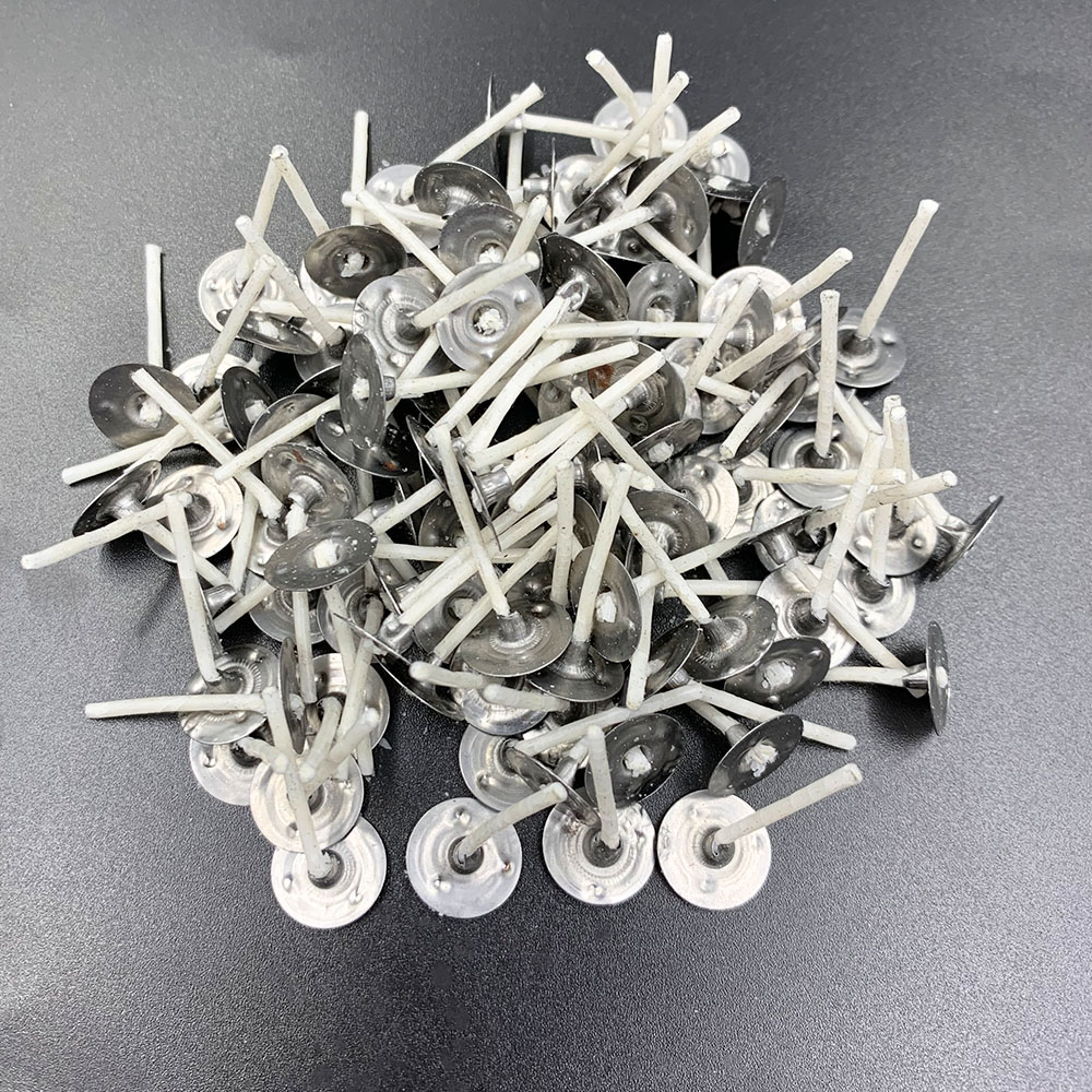 Cotton Wick Pre Tabbed - フレームレスキャンドル100個,プレワンド綿コア,金属製のポッパータブ付き,DIY,手作り,キャンドル作りツール,2.5
