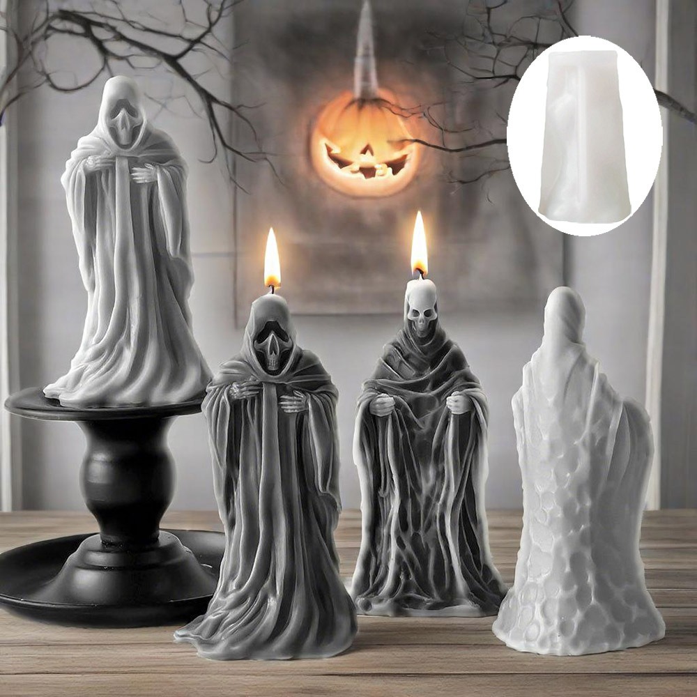 Candle Making Easy - 3Dスケルトン香り付きキャンドルシリコンモールド、レリーフローブ、スカル、石膏樹脂クラフト作成ツール、DIYクラフト、不気味なハロウィンゴシックデコレーション