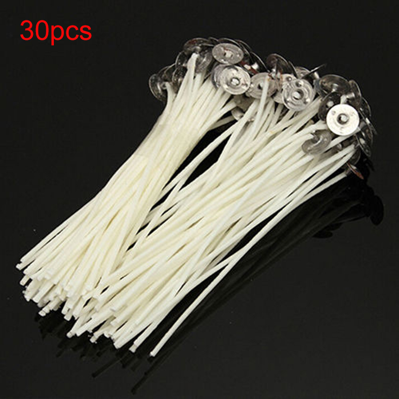 Candle Making Wicks - 30 個キャンドル芯綿芯無煙ワックス純粋な綿芯ワックス済みキャンドル作成 DIY 用サステナー付き 30x10cm