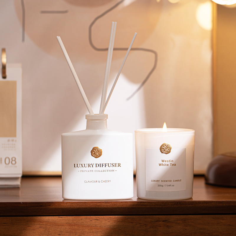 Candle Making Glass Jars - リードディフューザー＆香り付きキャンドルギフトセット、ガラス瓶入りフレグランスディフューザー＆ソイワックスキャンドル、天然キャンドルギフト（ホームデコレーション用）