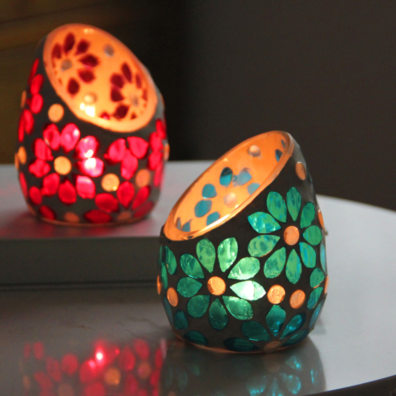 Candle Making Glass - 斜めモザイクガラスキャンドルホルダー DIY ホームデコレーション 香炉 キャンドルホルダー キャンドルカップ
