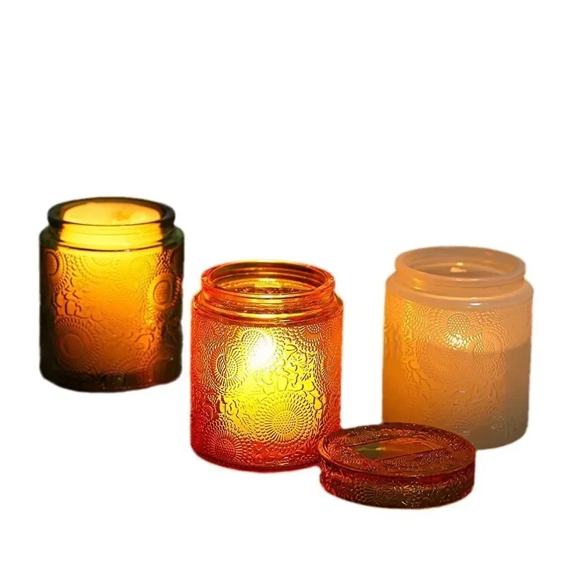 Candle Making Glass Jars - 蓋付きの空のガラス製キャンドルカップ。DIYキャンドル作りや、家庭用、リビングルームの装飾品として使える多目的容器。