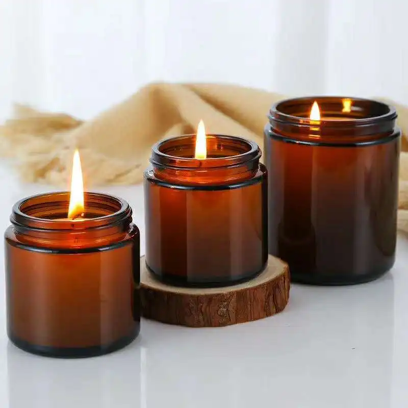 ガラスキャンドルジャー、4オンスの琥珀色の丸いガラスジャー、 - Candle Making Glass Jars のレビューと価格