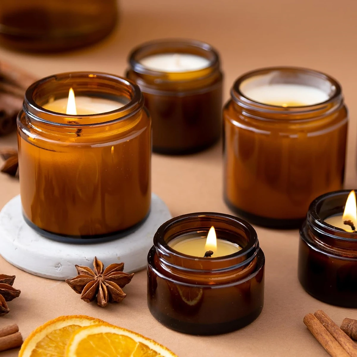 ガラスキャンドルジャー、4オンスの琥珀色の丸いガラスジャー、 - Candle Making Glass Jars のレビューと価格