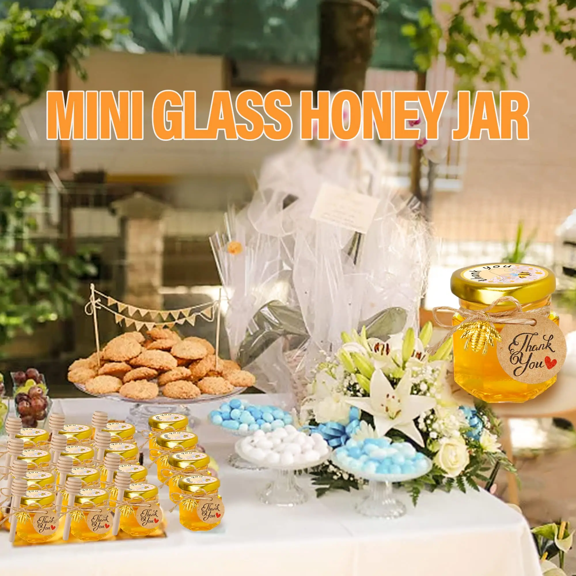 1.5オンスの六角形ミニガラス製ハニーポット、木製ディッパー - Candle Making Glass Jars のレビューと価格