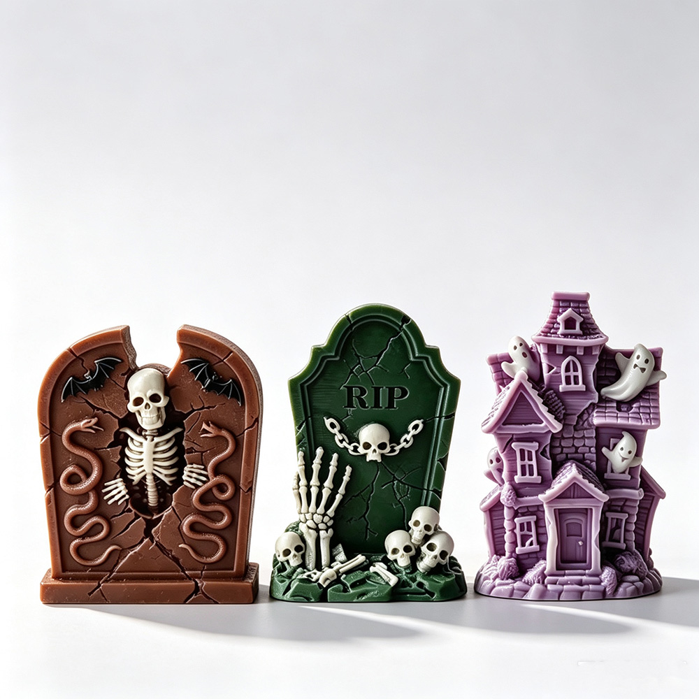 ハロウィン墓石シリコンモールドお化け屋敷スケルトンキャンドル - Candle Making Essentials のレビューと価格