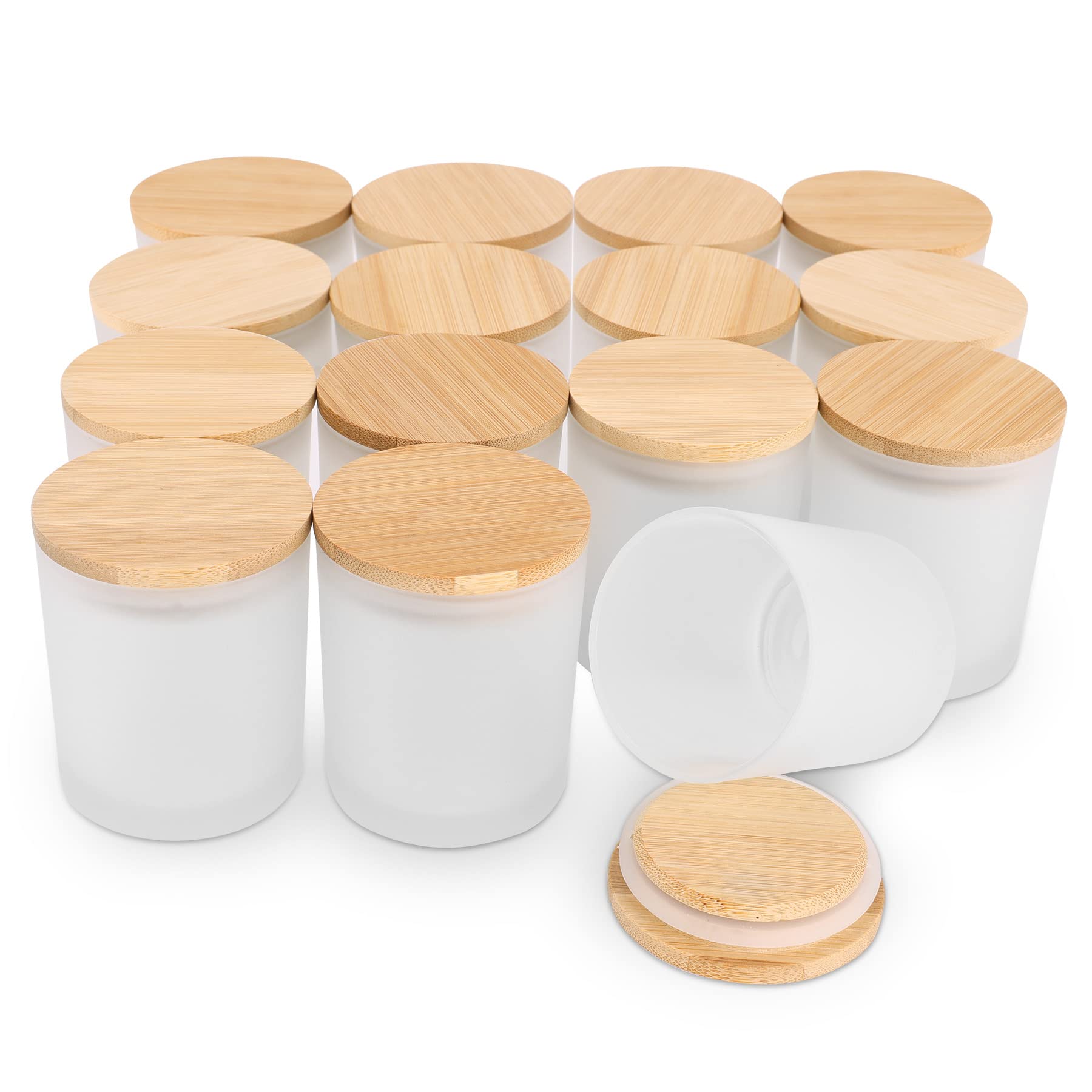 竹の蓋が付いたfrostamberガラスキャンドルジャー、バ - Candle Making Glass Jars のレビューと価格