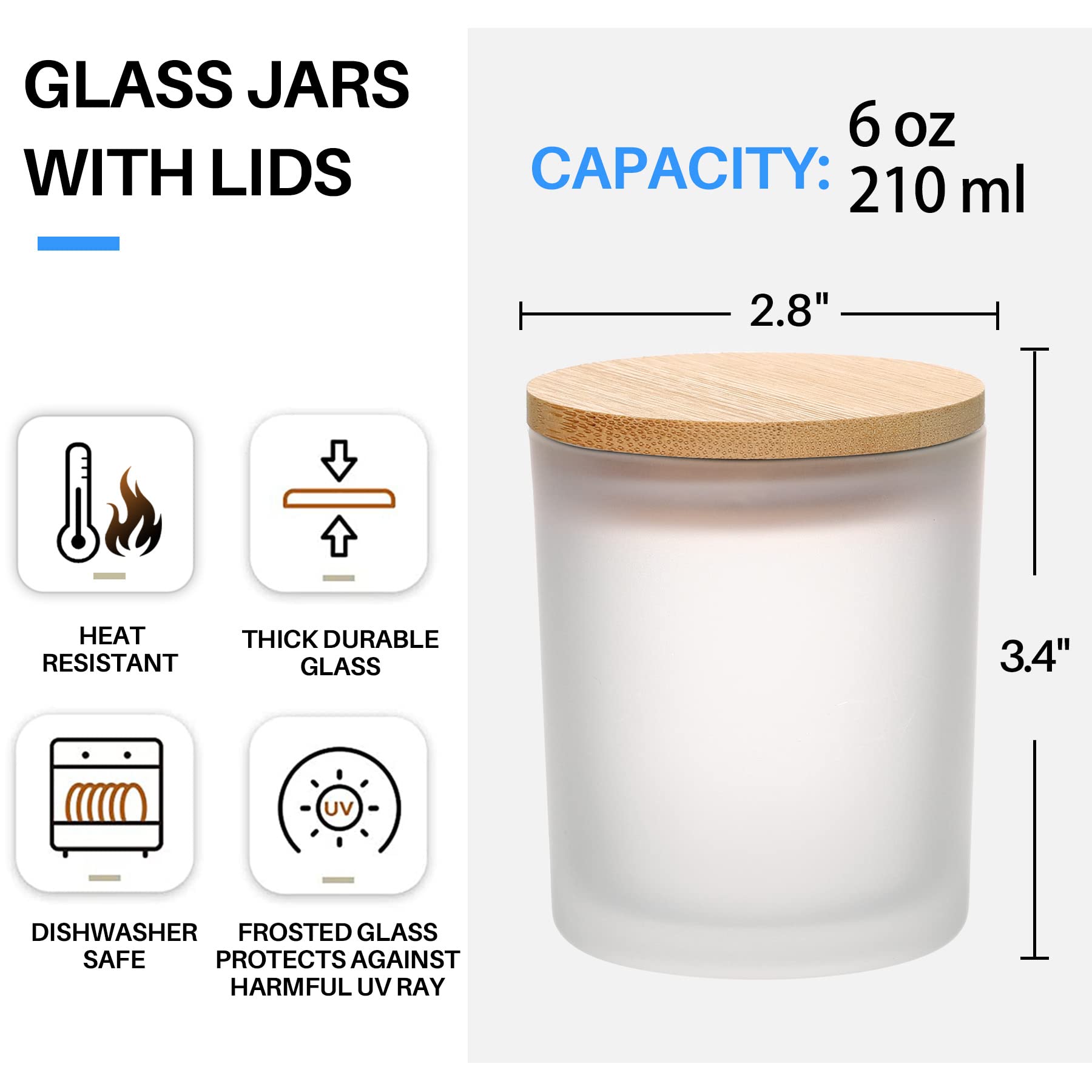 竹の蓋が付いたfrostamberガラスキャンドルジャー、バ - Candle Making Glass Jars のレビューと価格