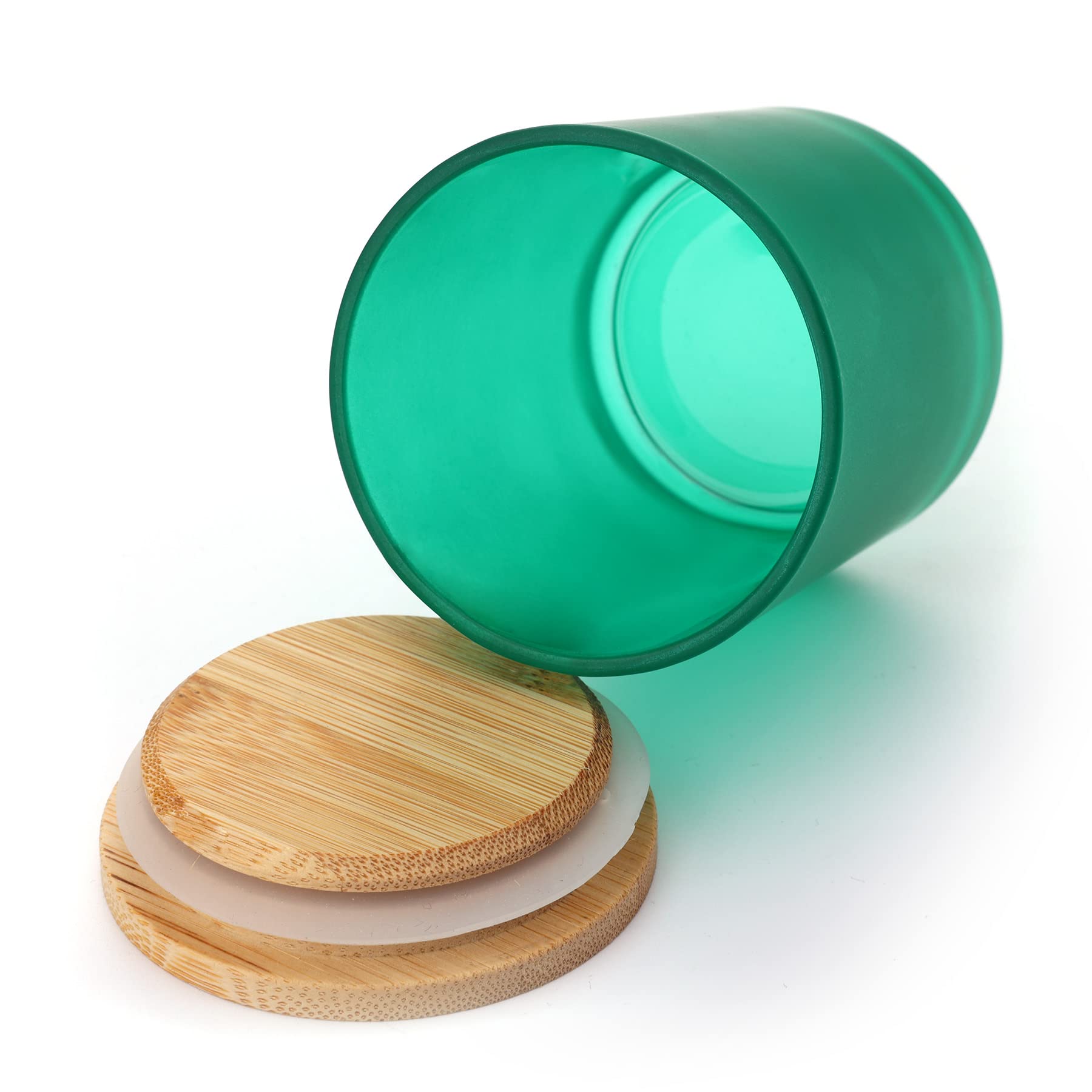竹の蓋が付いたfrostamberガラスキャンドルジャー、バ - Candle Making Glass Jars のレビューと価格