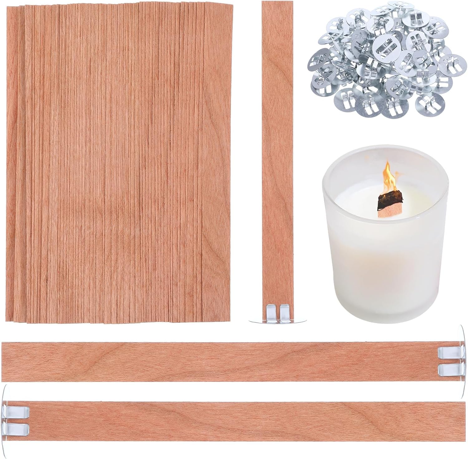 60個入り木製キャンドル芯 無煙木製芯 金属ベース付き キャ - Candle Making Wicks のレビューと価格