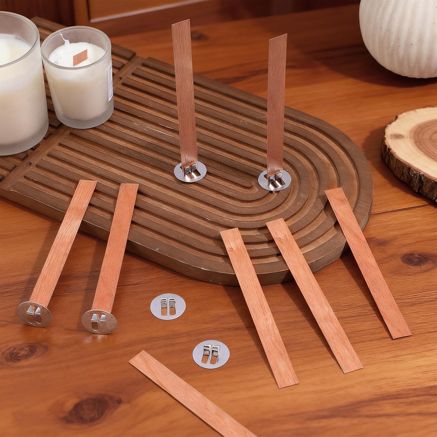 60個入り木製キャンドル芯 無煙木製芯 金属ベース付き キャ - Candle Making Wicks のレビューと価格