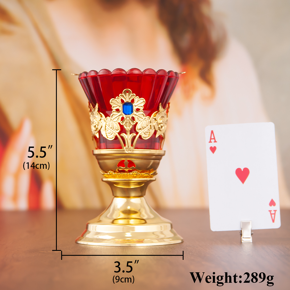 正教会の燭台 赤いガラス、金メッキの装飾品付き 5.5インチ - Candle Making Glass のレビューと価格