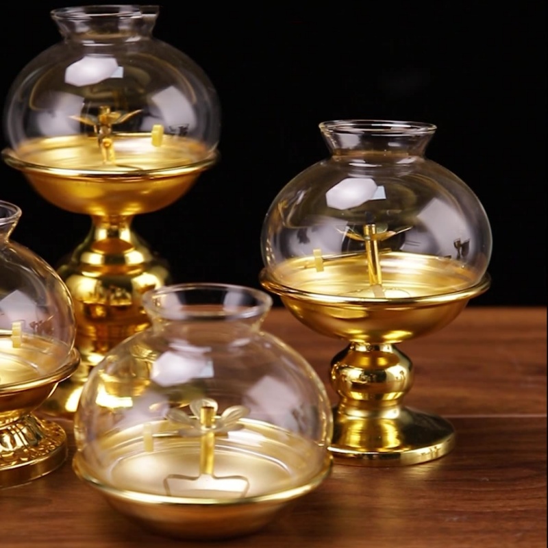 ガラス防風カバー付き仏陀用ゴールデンオイルランプ、金属仏教ラ - Candle Making Glass のレビューと価格
