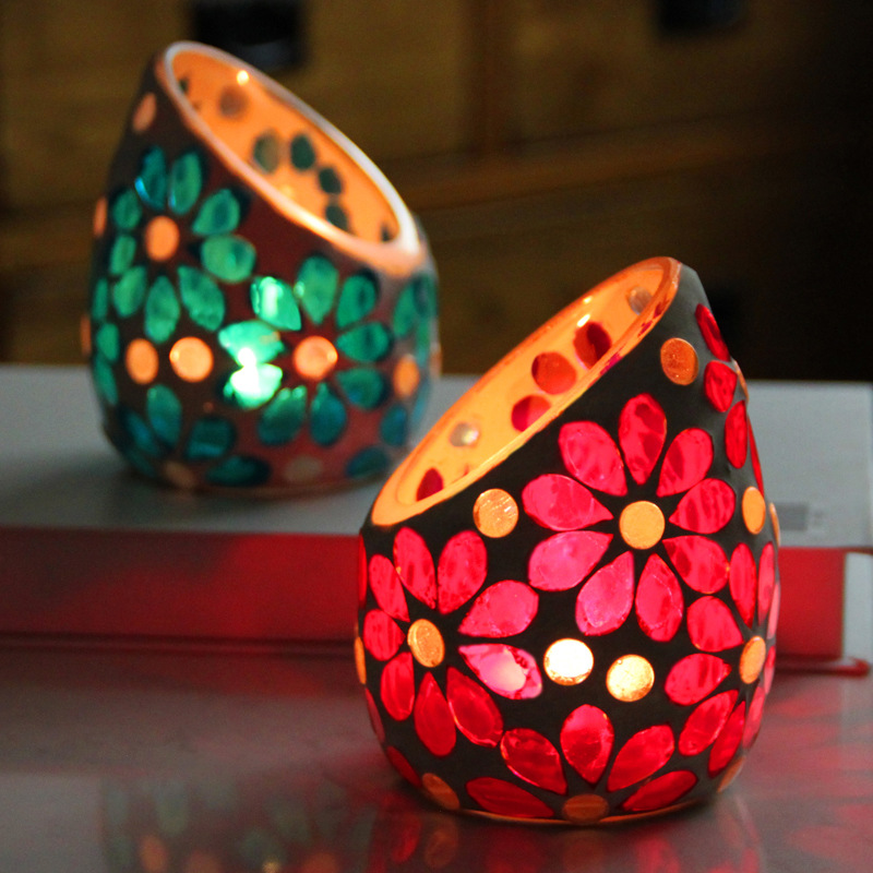 斜めモザイクガラスキャンドルホルダー DIY ホームデコレー - Candle Making Glass のレビューと価格